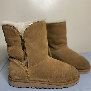 UGG Tan Suede Boots with Gold Zipper
